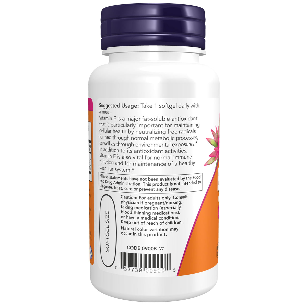 NOW Foods Vitamine E 1 000 UI gélules molles côté