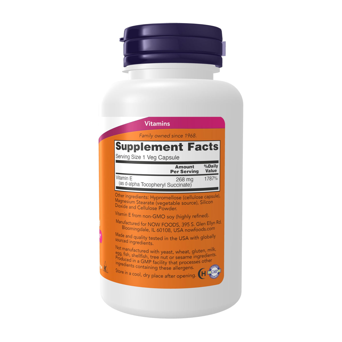 NOW Foods Vitamine E 400 IU D-Alpha Tocophéryle emballage