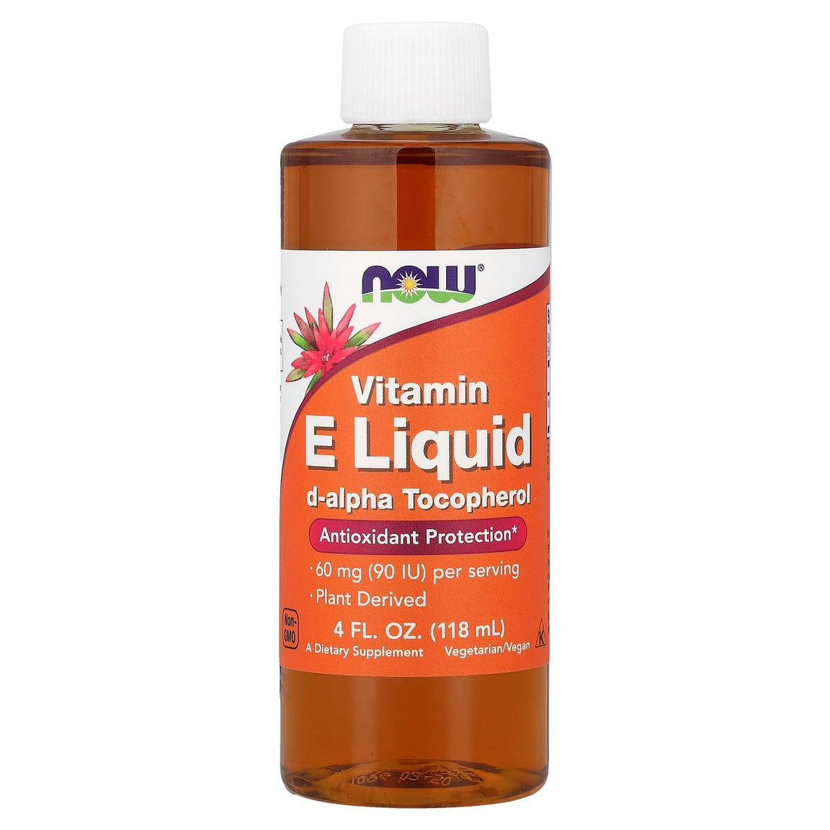NOW Foods Vitamine E Liquide 4 oz avec étiquette visible