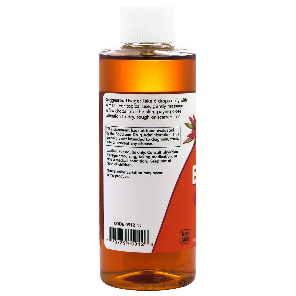 NOW Foods Vitamine E Liquide 4 oz sur une table