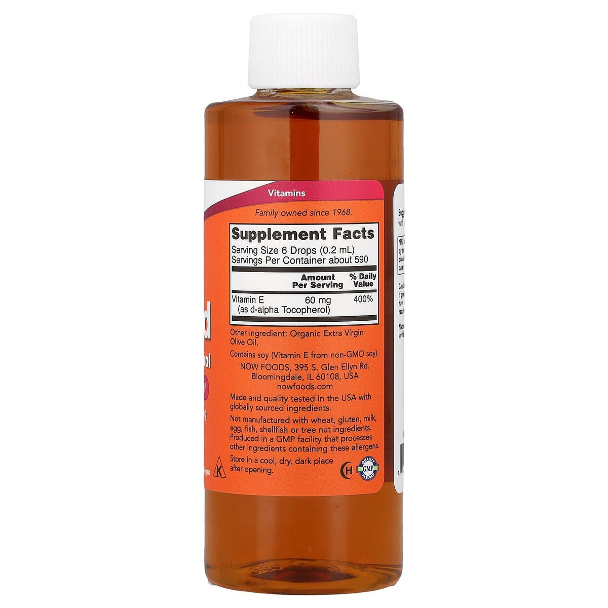 NOW Foods Vitamine E Liquide 4 oz vue arrière
