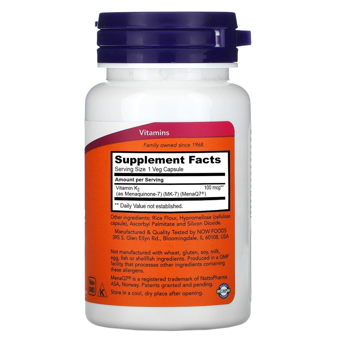 NOW Foods Vitamine K-2 100 mcg capsules végétales arrière