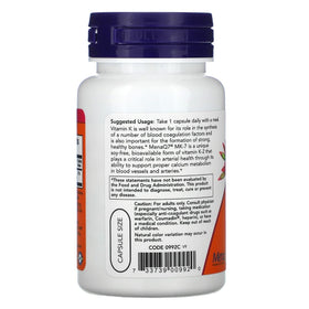 NOW Foods Vitamine K-2 100 mcg capsules végétales côté