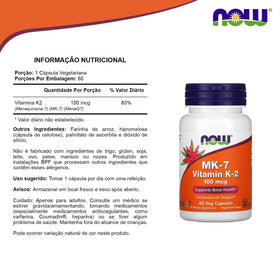 NOW Foods Vitamine K-2 100 mcg capsules végétales en emballage