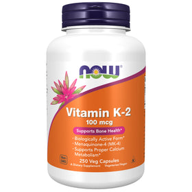 NOW Foods Vitamine K-2 100 mcg Menaquinone-4 bouteille vue de face
