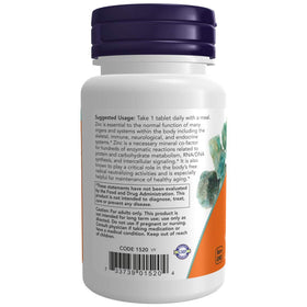 NOW Foods Zinc 50 mg 100 comprimés informations nutritionnelles