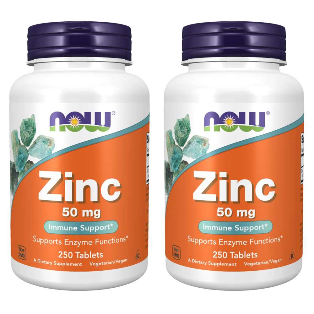 NOW Foods Zinc 50 mg 250 comprimés pack de 2 vue de face