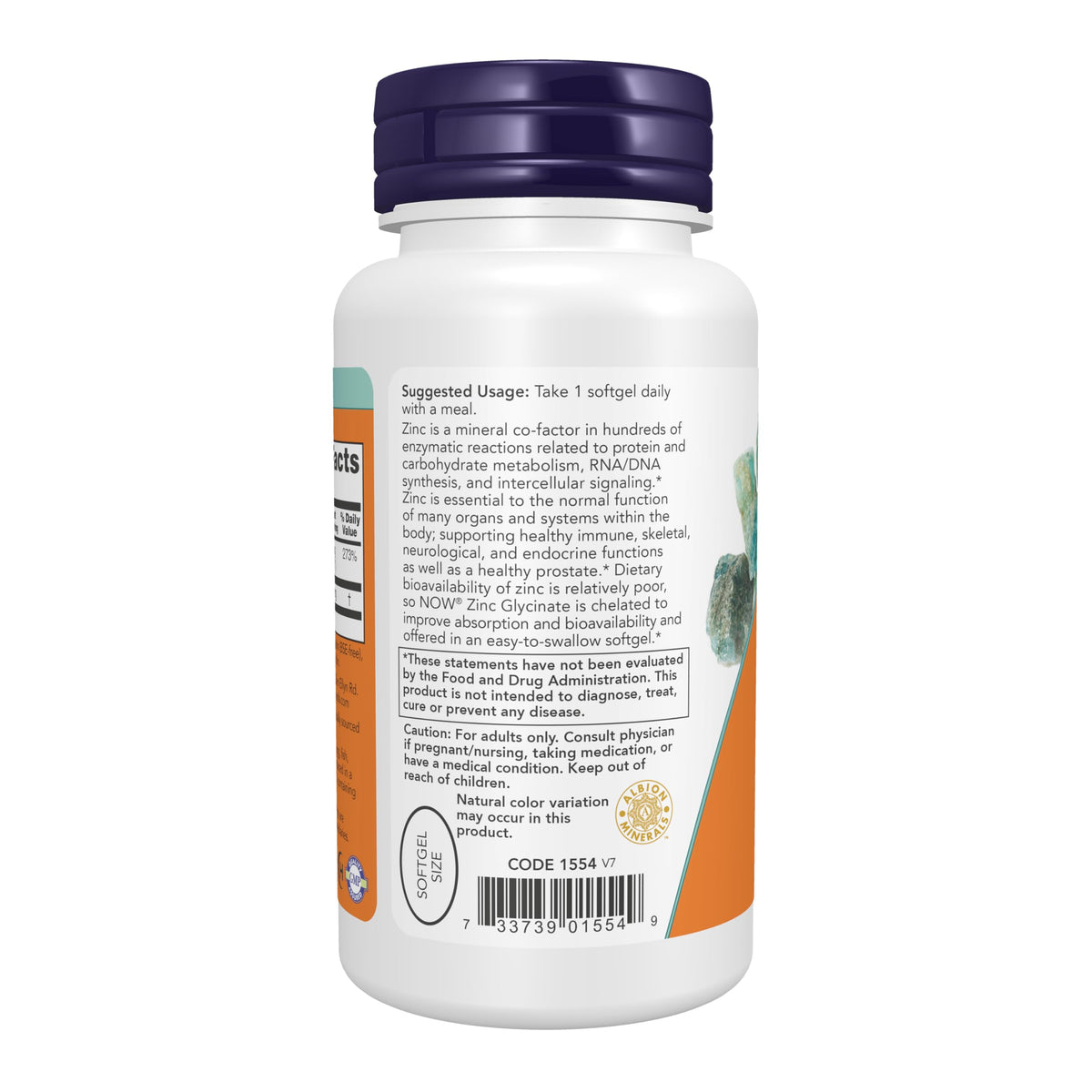 NOW Foods Zinc Glycinate 120 Gélules avec étiquette