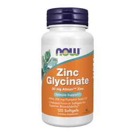 NOW Foods Zinc Glycinate 250 mg Huile de Graine de Citrouille 120 Gélules avant