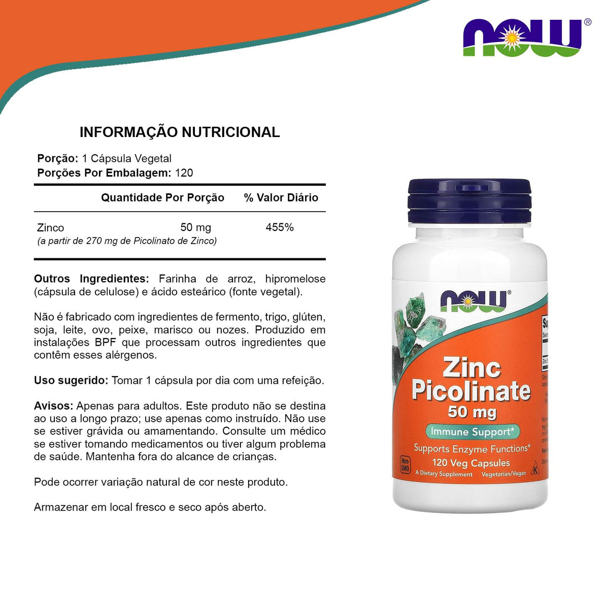 NOW Foods Zinc Picolinate 50mg 120 Capsules close-up of capsules