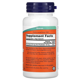 NOW Foods Zinc Picolinate 50mg 120 Capsules side view