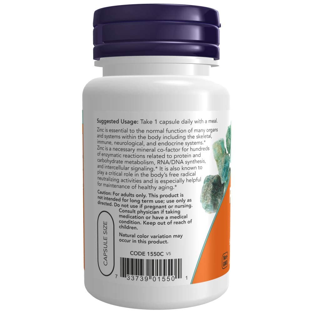 NOW Foods Zinc Picolinate 50mg 60 Capsules avec étiquette