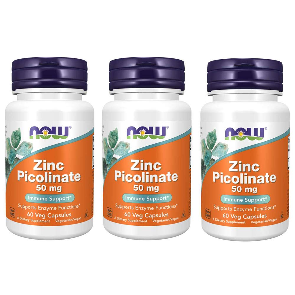 NOW Foods Zinc Picolinate 50mg 60 capsules pack de 3 vue de face