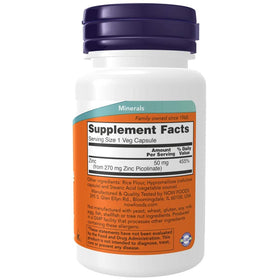 NOW Foods Zinc Picolinate 50mg 60 Capsules vue arrière