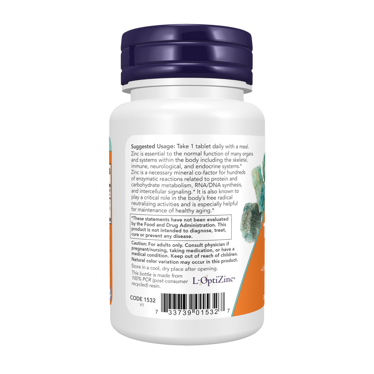 NOW Foods Zinc Transporter 90 comprimés végétaliens côté