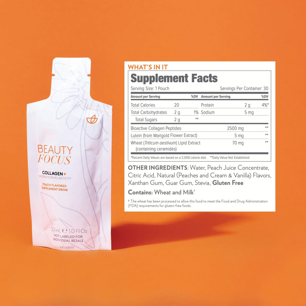 Nu Skin Beauty Focus Collagen+ sur un comptoir de salle de bain