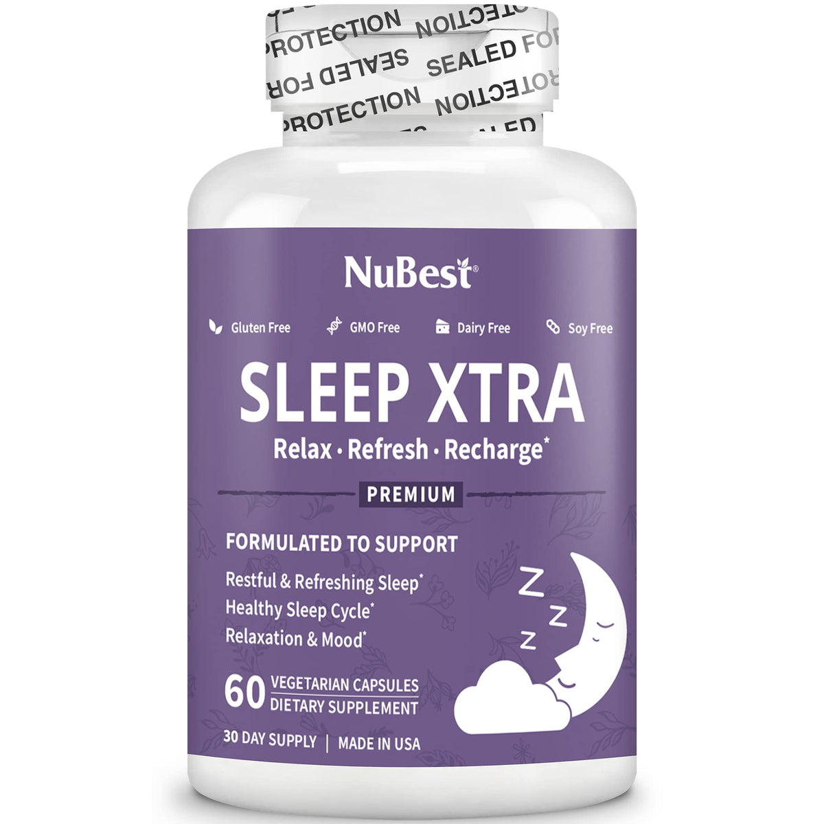 NuBest Sleep Xtra avec des ingrédients naturels en arrière-plan