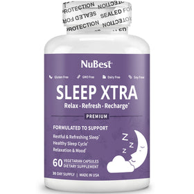 NuBest Sleep Xtra avec des ingrédients naturels en arrière-plan