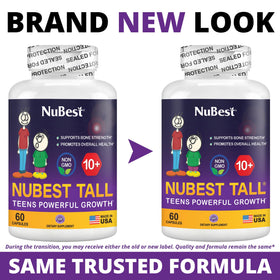 NuBest Tall 10+ avec un enfant souriant tenant le produit