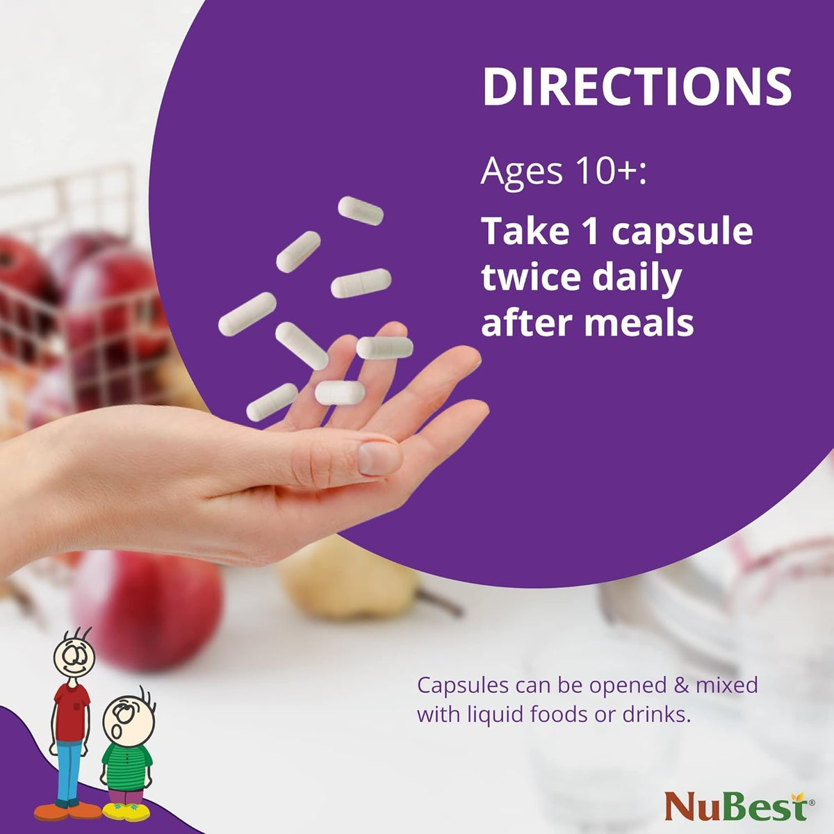 NuBest Tall 10+ capsules ouvertes montrant la taille des capsules