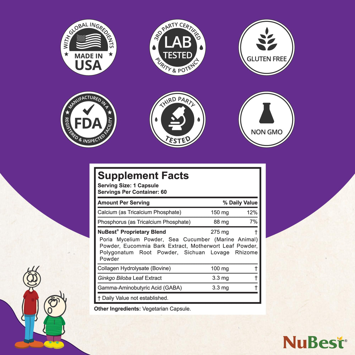 NuBest Tall Complément Alimentaire Multimineral 60 Capsules avec étiquettes des ingrédients