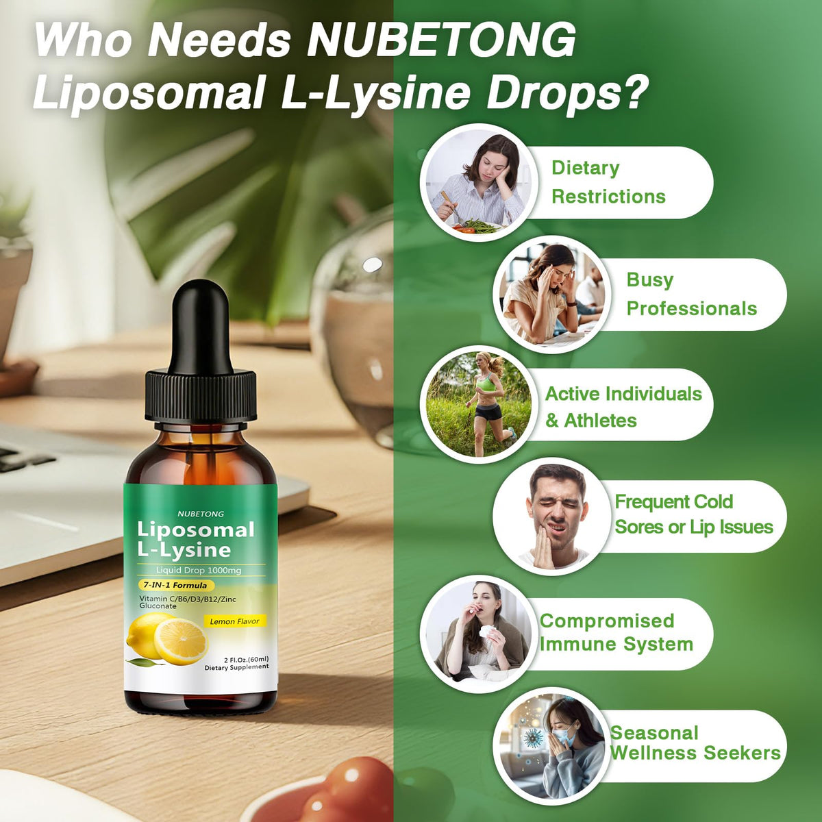 Nubetong L-Lysine Liquide 1000mg flacon sur une table