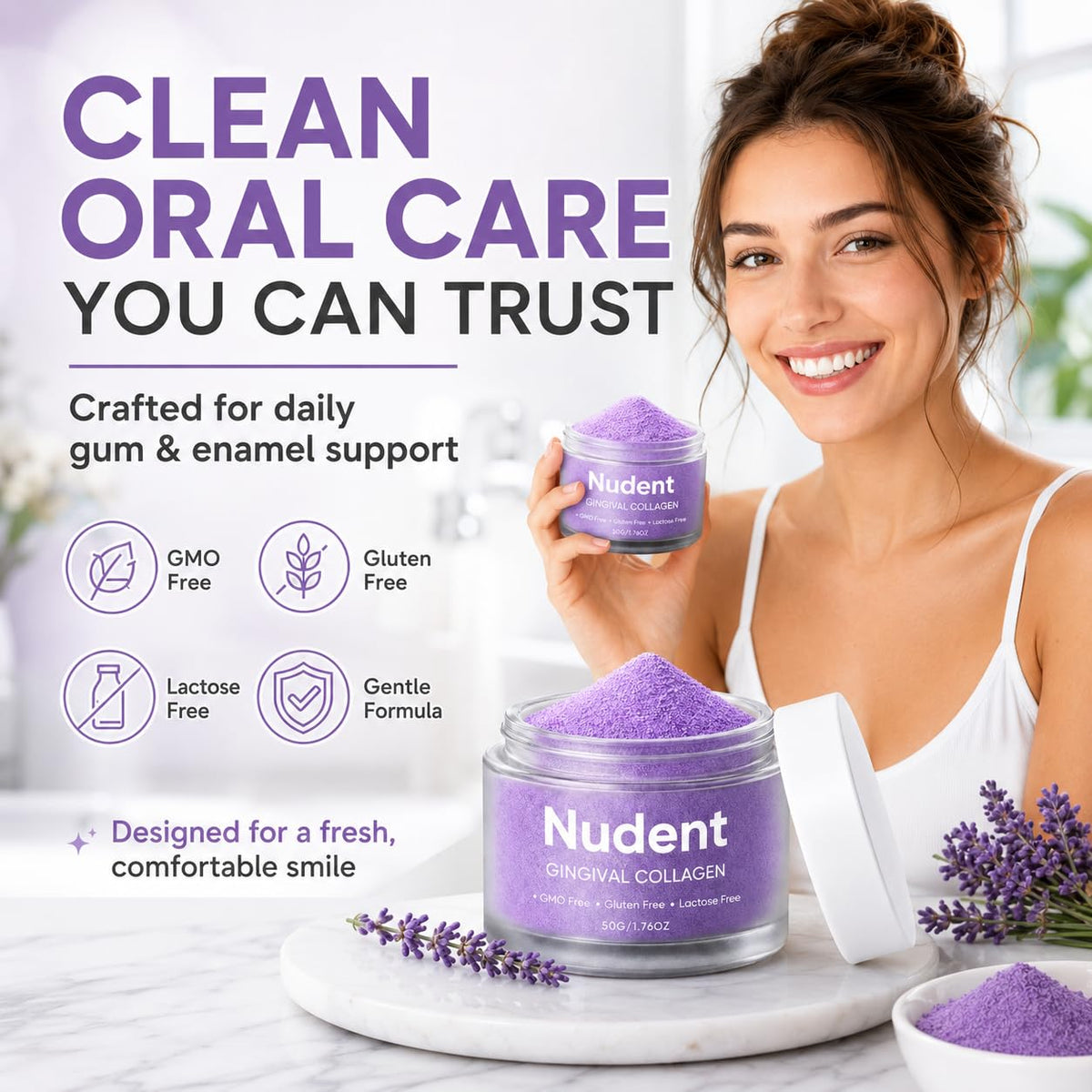 NUDENT Collasmile Poudre de Collagène pour Gencives 150g avec brosse à dents