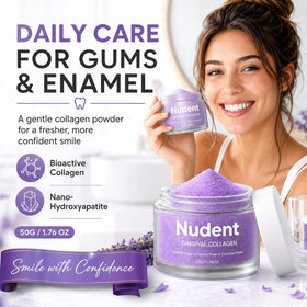 NUDENT Collasmile Poudre de Collagène pour Gencives 150g dans un cadre de salle de bain
