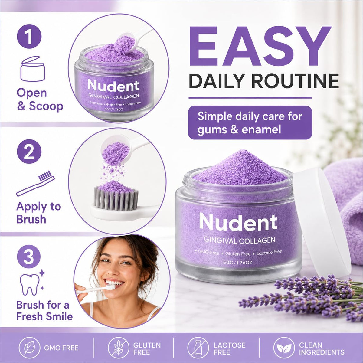 NUDENT Collasmile Poudre de Collagène pour Gencives 150g texture de poudre
