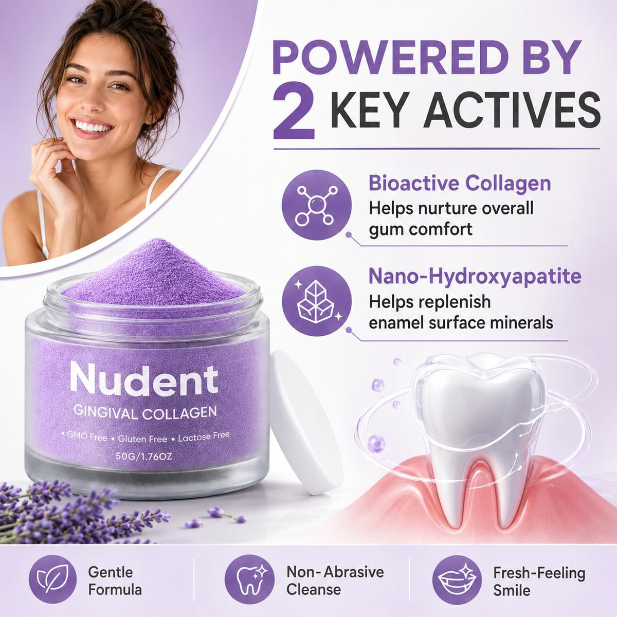 NUDENT Collasmile Poudre de Collagène pour Gencives 150g vue de côté