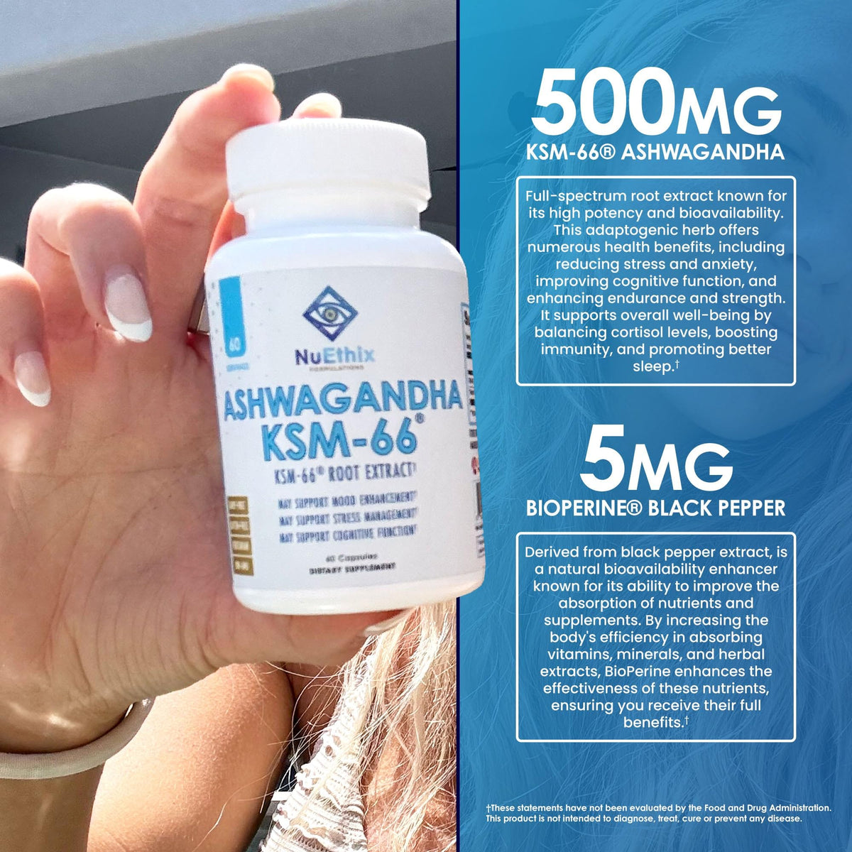 NuEthix Ashwagandha KSM 66 500mg côté boîte