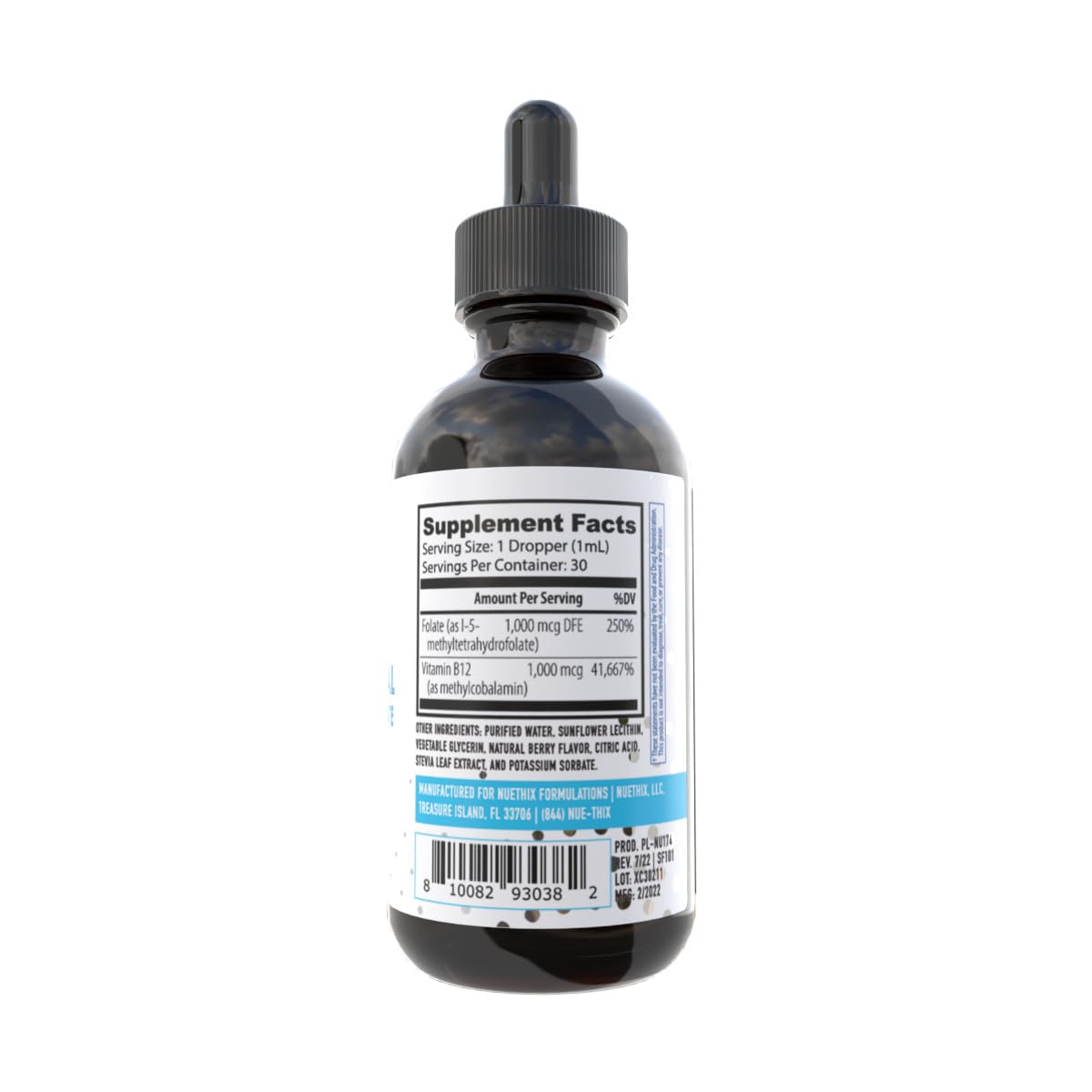 NuEthix B12 Liposomal, compte-gouttes de 1 ml près du flacon