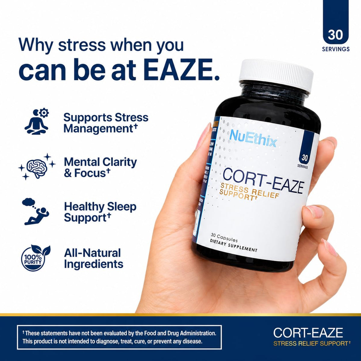 NuEthix Formulations Cort-Eaze capsules végétariennes - vue de côté