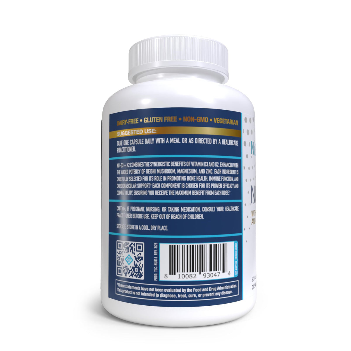 NuEthix Formulations NU-D3 + K2 capsules sur fond blanc