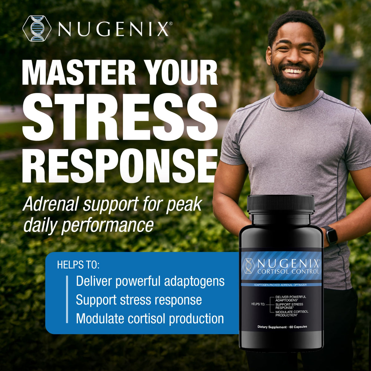 Nugenix Contrôle du Cortisol emballage et capsules