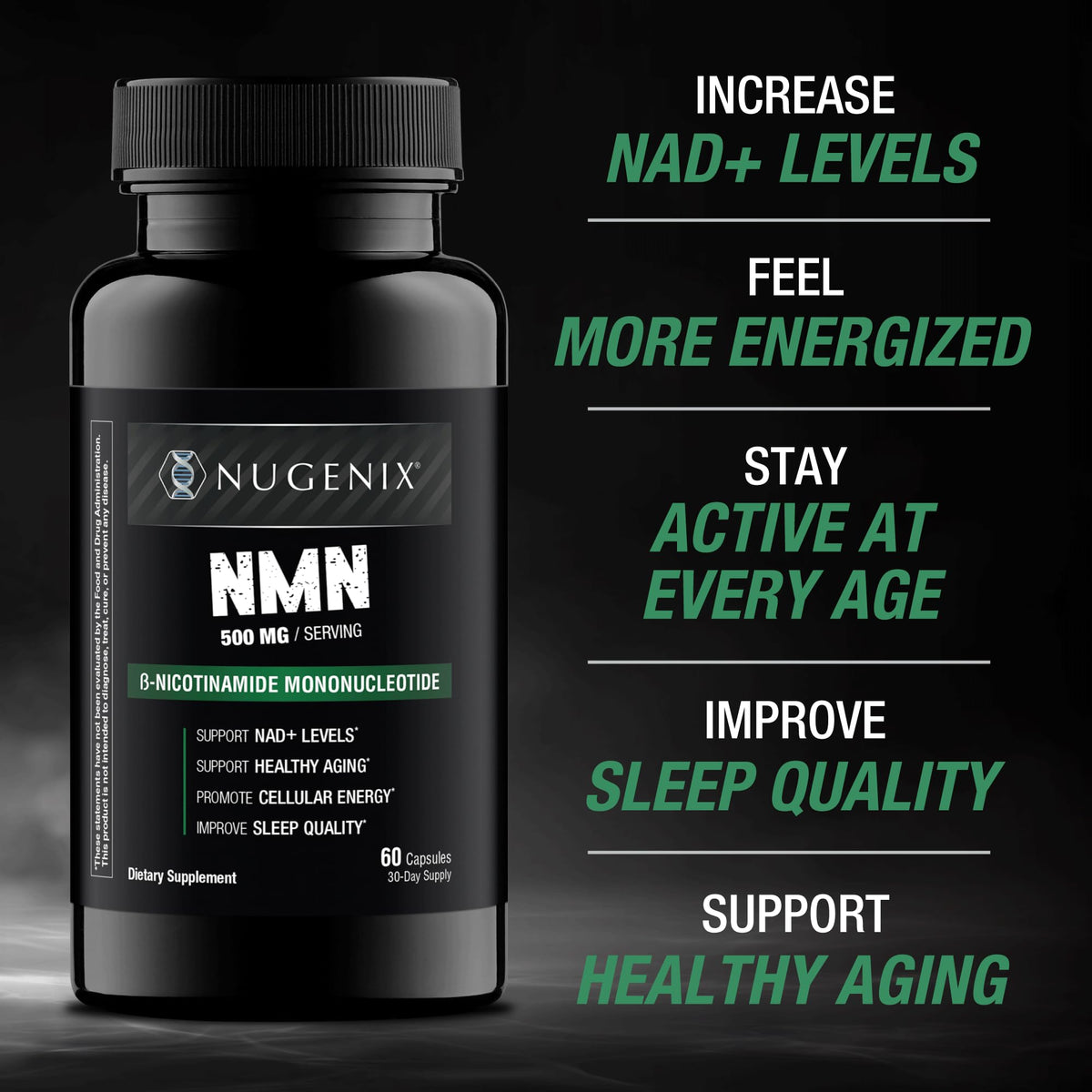 Nugenix NMN 500mg capsules sur une table