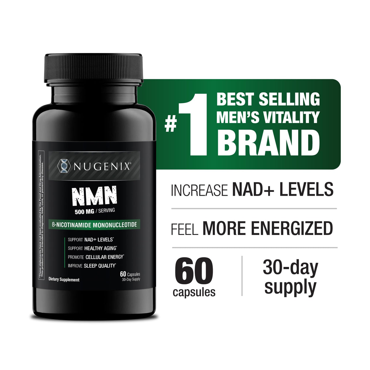 Nugenix NMN 500mg, vue arrière de l'emballage