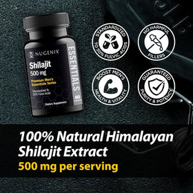 Nugenix Shilajit 500 mg capsules, présentation sur une surface en bois