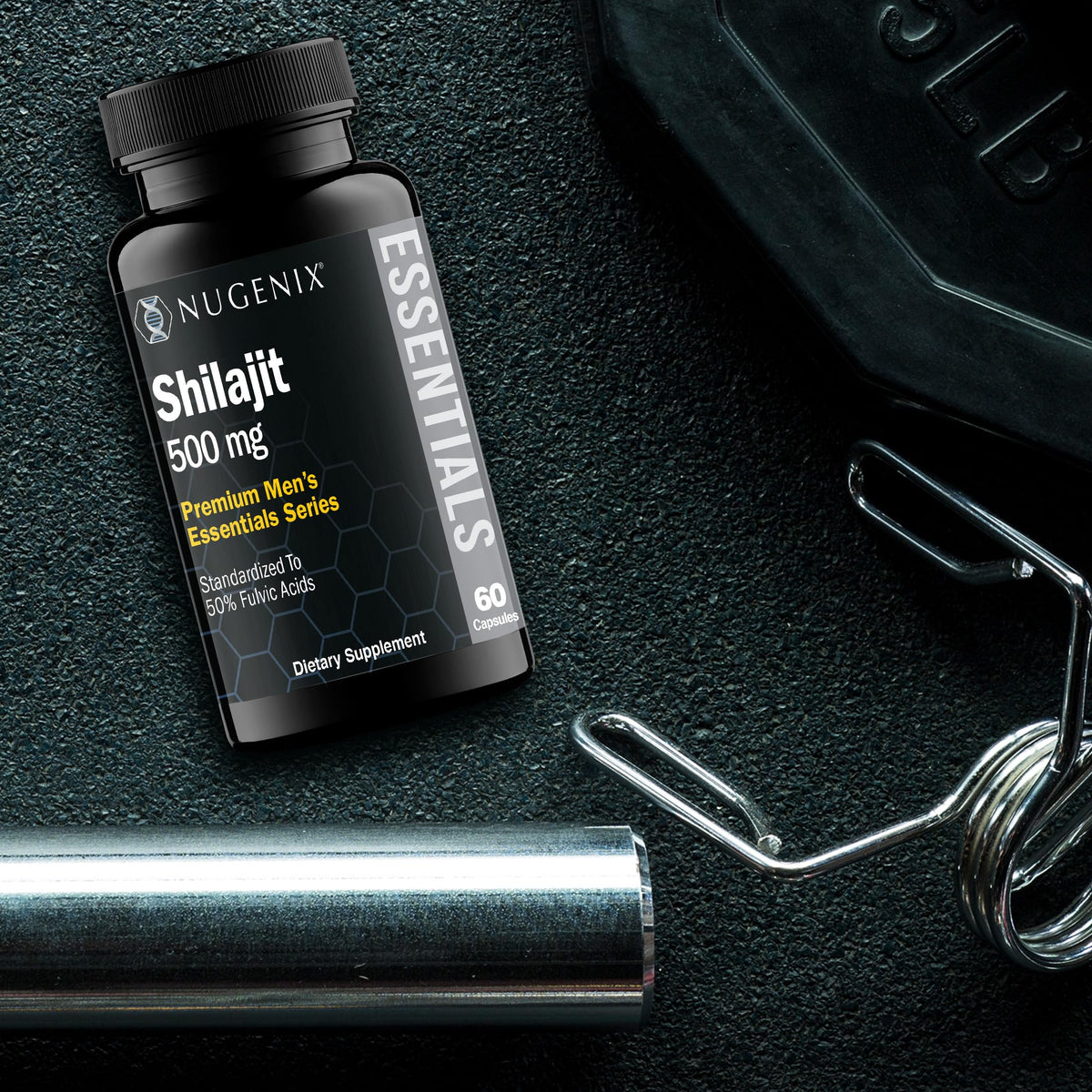 Nugenix Shilajit capsules with a measuring spoon