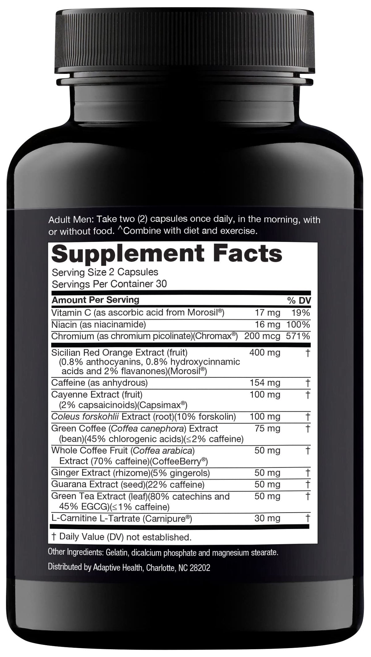 Nugenix Thermo, dos de l'emballage avec informations nutritionnelles