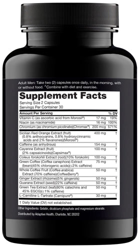 Nugenix Thermo, dos de l'emballage avec informations nutritionnelles