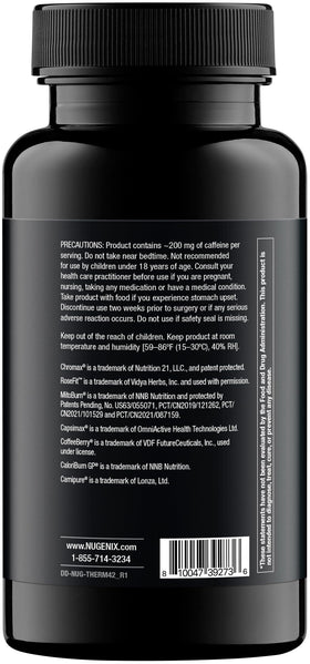 Nugenix Thermo-X 42ct avec un verre d'eau à côté sur une surface en bois
