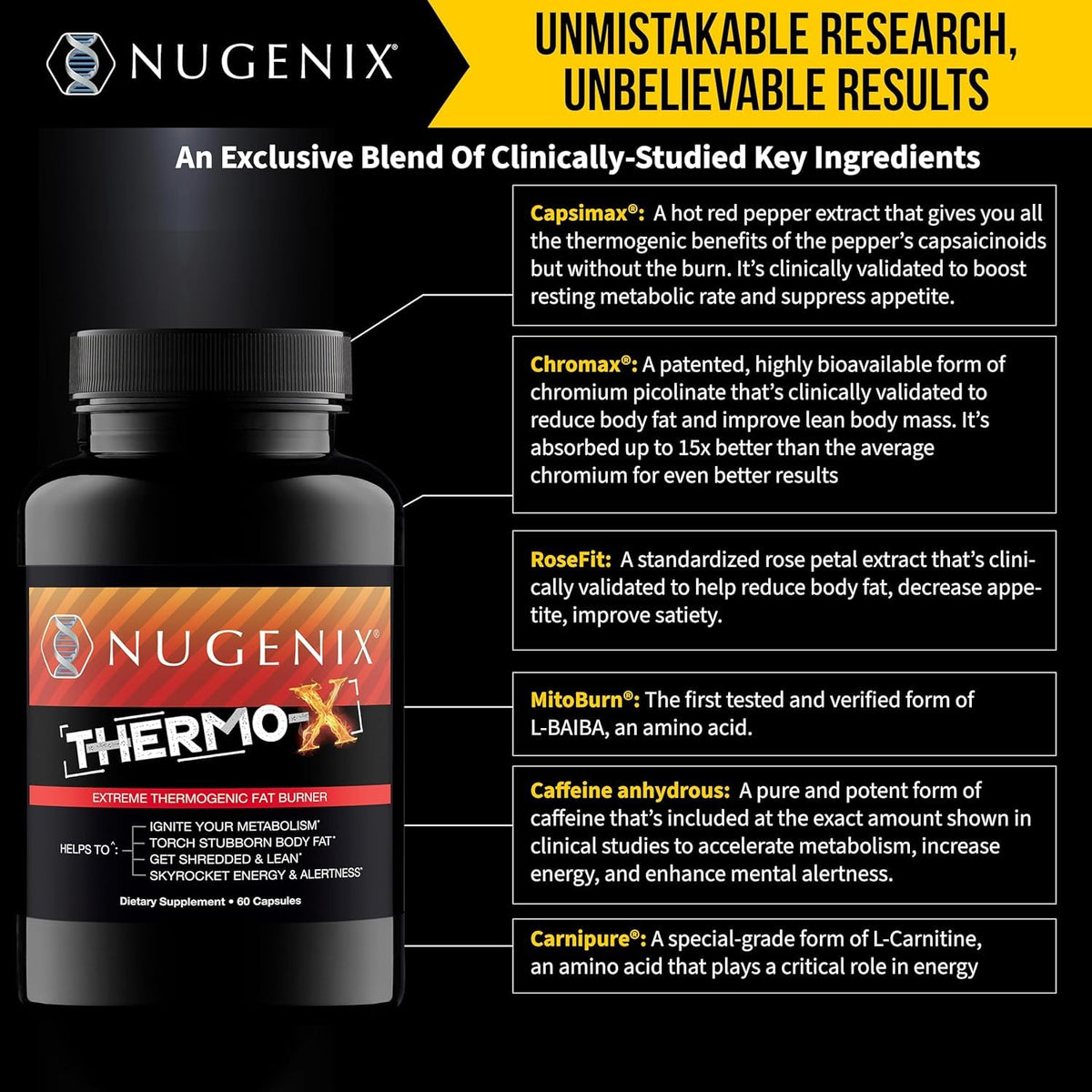 Nugenix Thermo-X 42ct côté avec les ingrédients listés