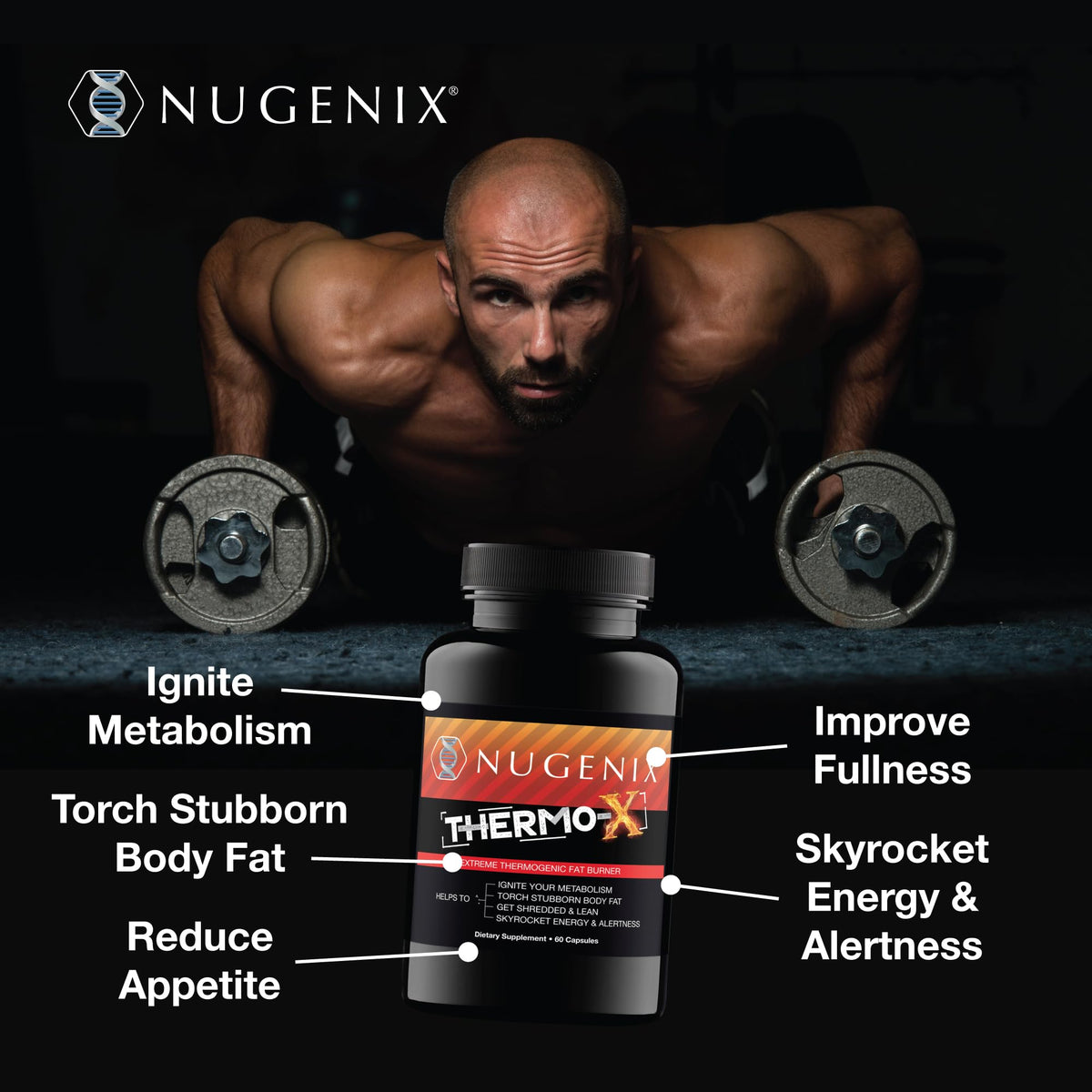 Nugenix Thermo-X capsules sur fond blanc