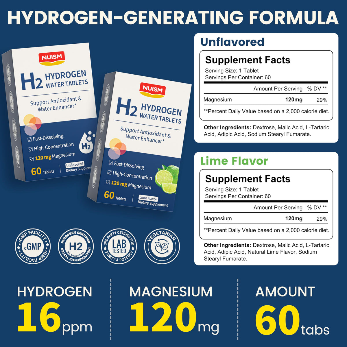 NUISM Tablettes d'Hydrogène Moléculaire 60ct vue de côté