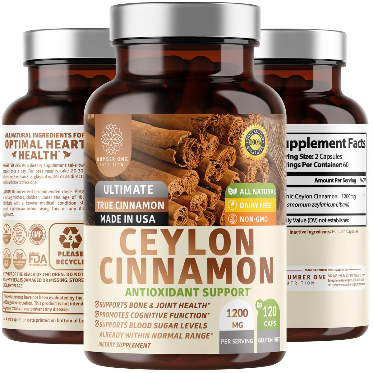 Number One Nutrition Ceylon Cinnamon 1200mg capsules front view