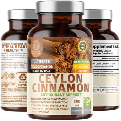 Number One Nutrition Ceylon Cinnamon 1200mg capsules front view