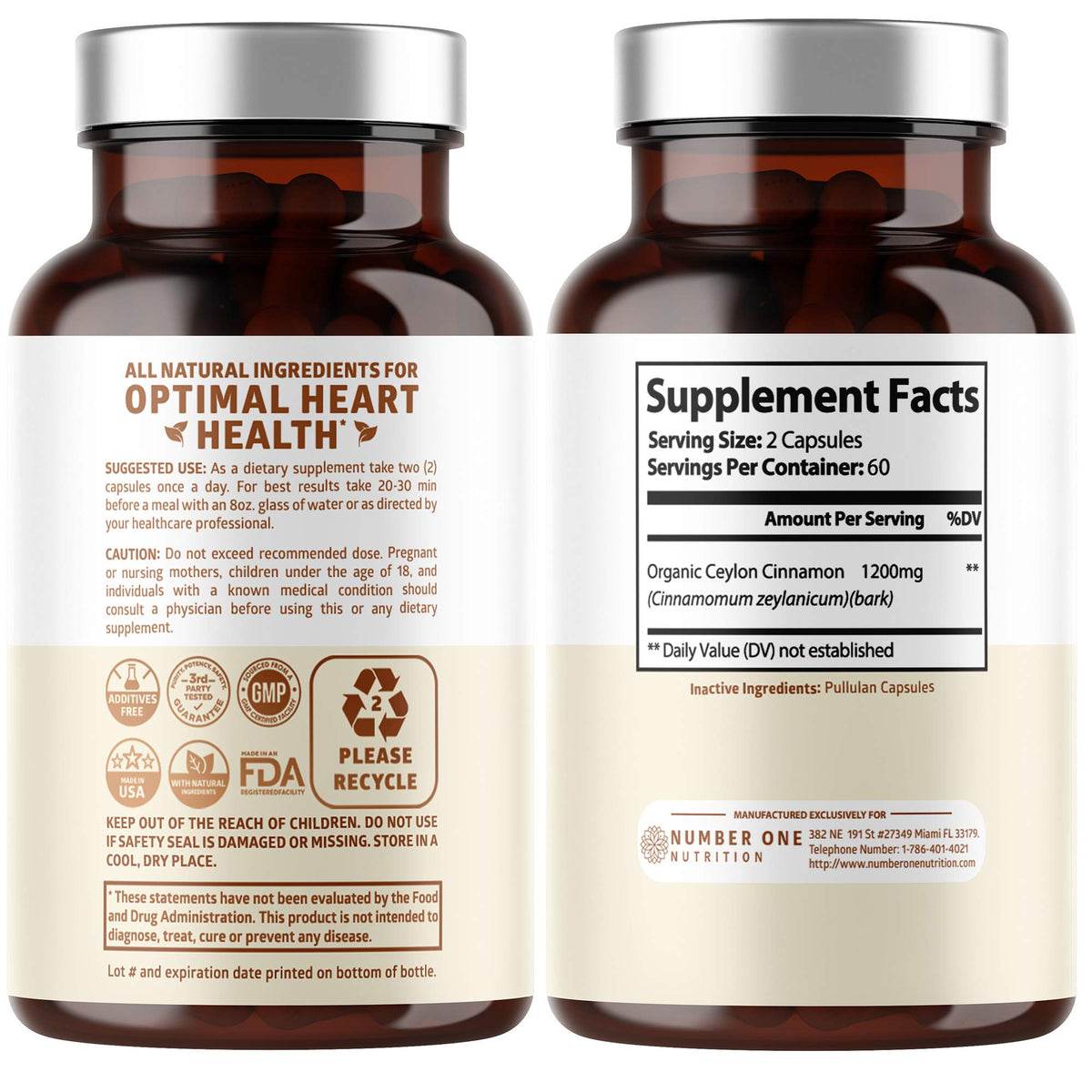 Number One Nutrition Ceylon Cinnamon 1200mg packaging side view