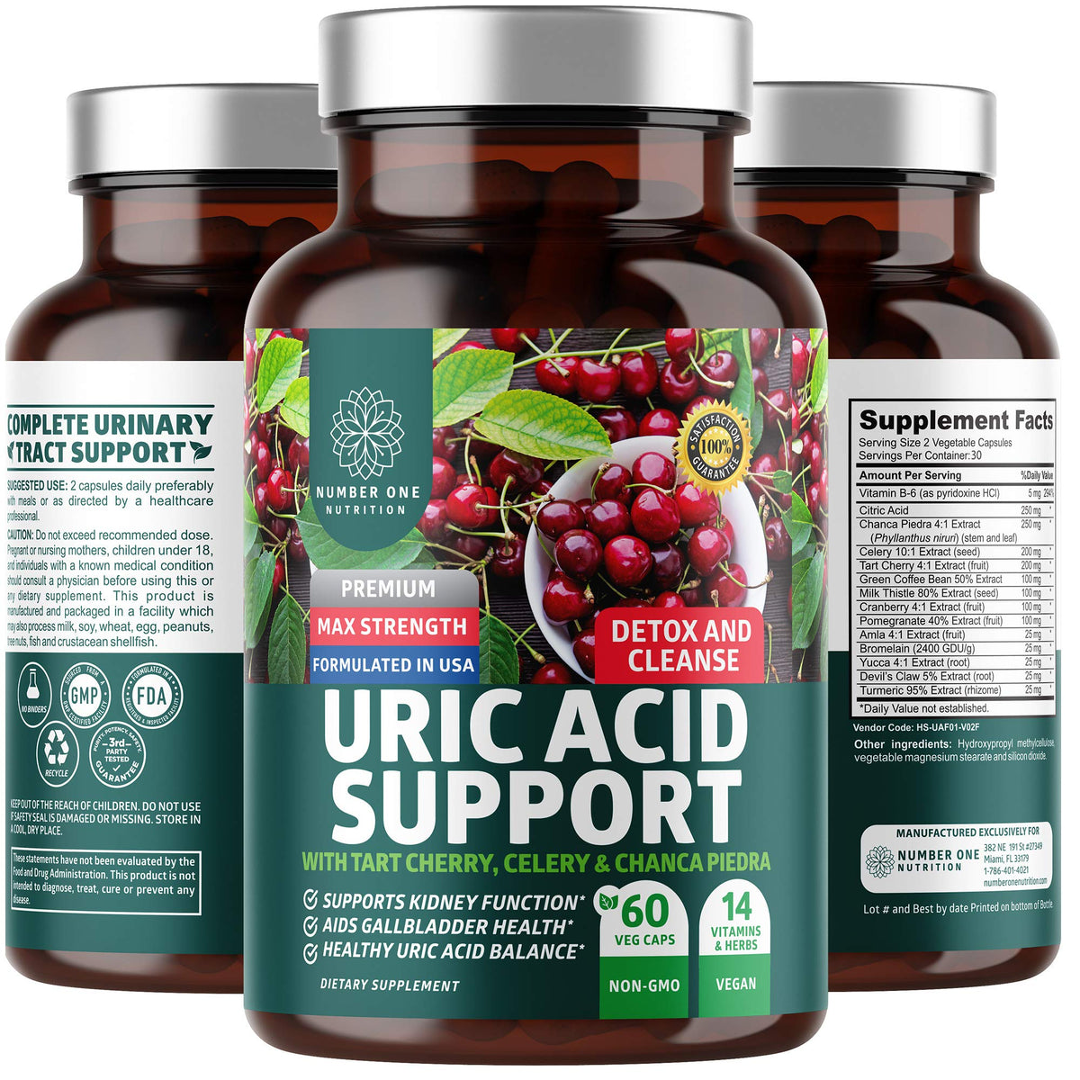 Number One Nutrition Complément Alimentaire Acide Urique 60 capsules vue de face