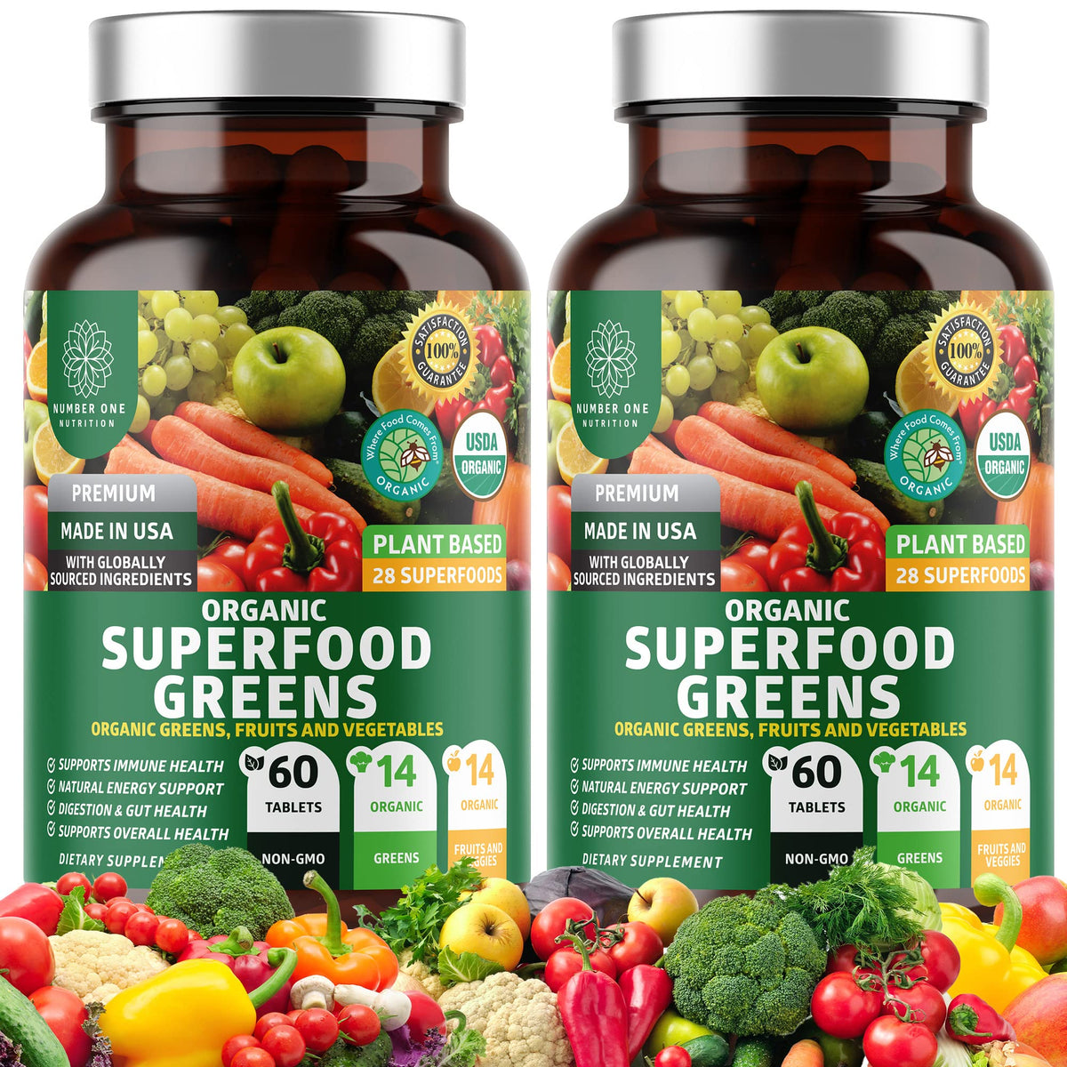 Number One Nutrition Complément Super Greens 120 comprimés vue de face